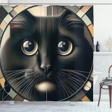 Rideau de douche Ambesonne Chat, Gros plan d'un chaton noir dans un cercle, 175 cm x 213 cm, Gris anthracite