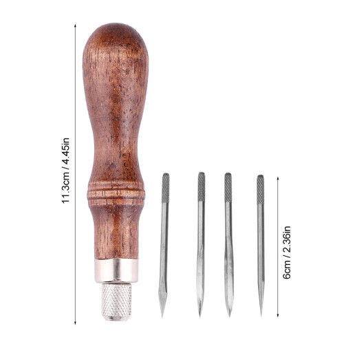 Leather Stitching Awl Wooden Handle 4-in-1 1