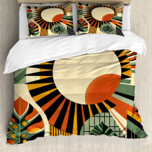 Monstera duvet cover set mid-century abstract queen beige