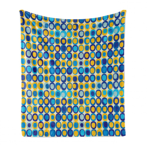 Flannel fleece throw blanket yellow blue grid pattern