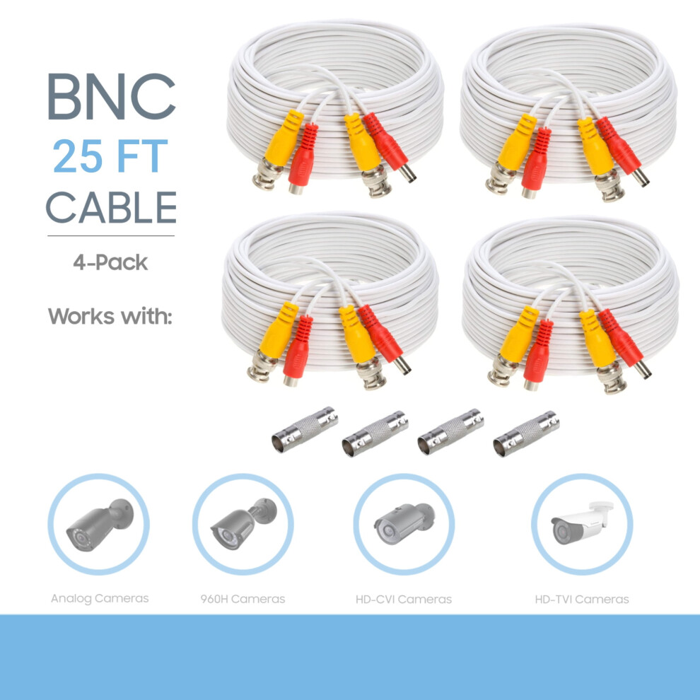 Cjp-Geek Cctv Security Camera Cable Bnc 4 Pcs 25 Ft White 940684153176