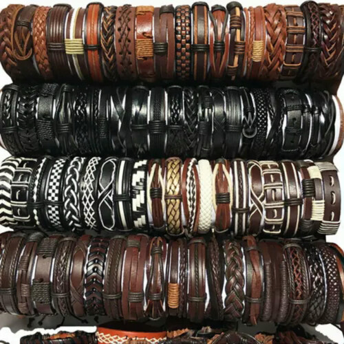 Punk Læderarmbånd Wrap Manchet til Mænd 4 stk. Sort 2