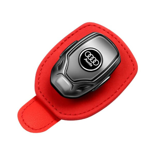 Audi car sunglasses holder leather red visor mount