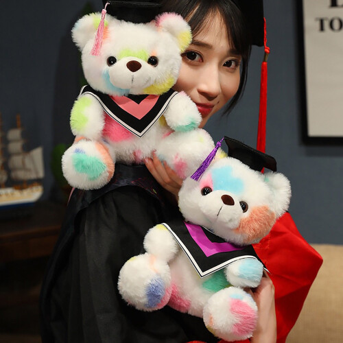 Graduation Bear White Plush Bear 9 inch with Hat 2
