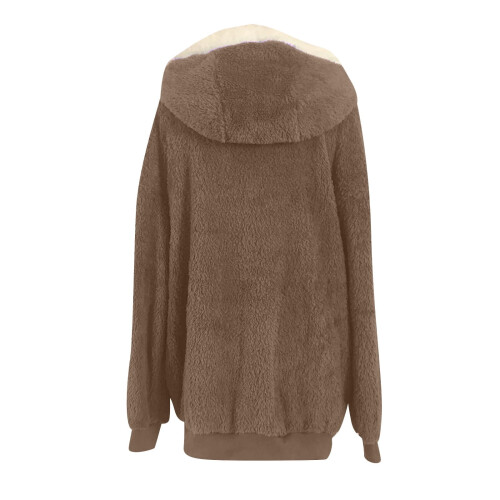 Women's Oversized Sherpa Jacket with Full Zip, Hood, and 2