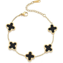 Clover Bracelet for Women 18K Gold Plated Adjustable Black