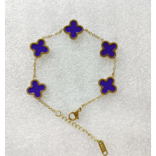 Clover bracelet women 18K gold plated adjustable blue