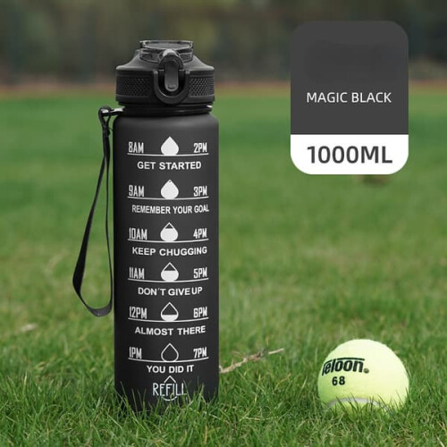 Water Bottle Plastic Sports Cup Black 1000ml
