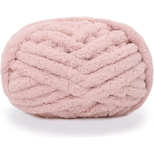 Chenille yarn knitted blanket light pink jumbo