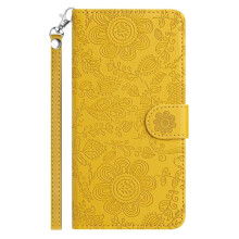iPhone 13 case yellow floral embossed leather with lanyard