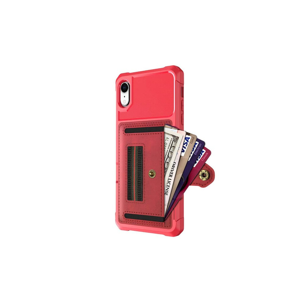 Iphone Xr Smooth Shockproof Case With Card Holder Red 962029720157