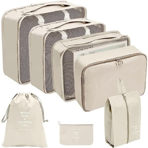 Suitcase Organizer Beige 7-Piece Set