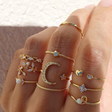 Moon Star Rings Bohemian Set for Women 10 pcs