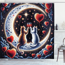 Duschvorhang mit Katzenmotiv, indigorot, 175 x 178 cm