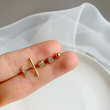Pearl Crystal Ear Studs for Women Gold 5 pcs