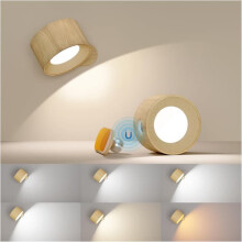 Wall Lamp Battery Powered Woodgrain Touch Control 3 Color 3