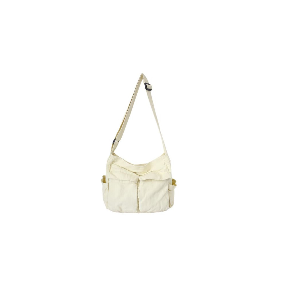 Canvas Messenger Bag With Multiple Compartments Beige 962029394884