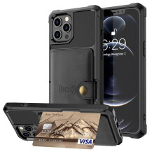Kompatibel mit iPhone 13 Pro Max – Elegante, glatte Hülle mit Kartenfach, Schwarz
