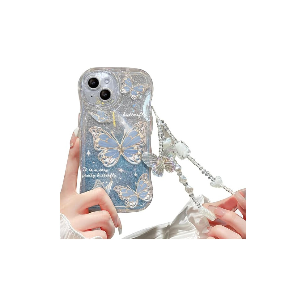 Butterfly Glitter Shockproof Iphone Case With Bracelet Blue 962029735601