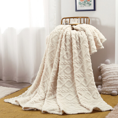 Valentine's Day Fleece Blanket Beige 3D Jacquard