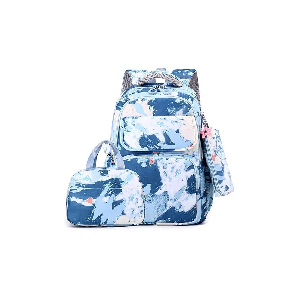 Kids blue school backpack with lunch box and pencil case
