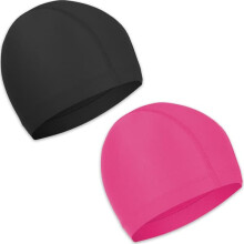 Elastic Swim Cap Black Rose Pink 2 pcs