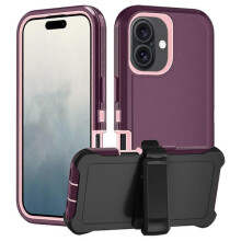 iPhone 16 detachable PC+TPU case with stand wine red pink