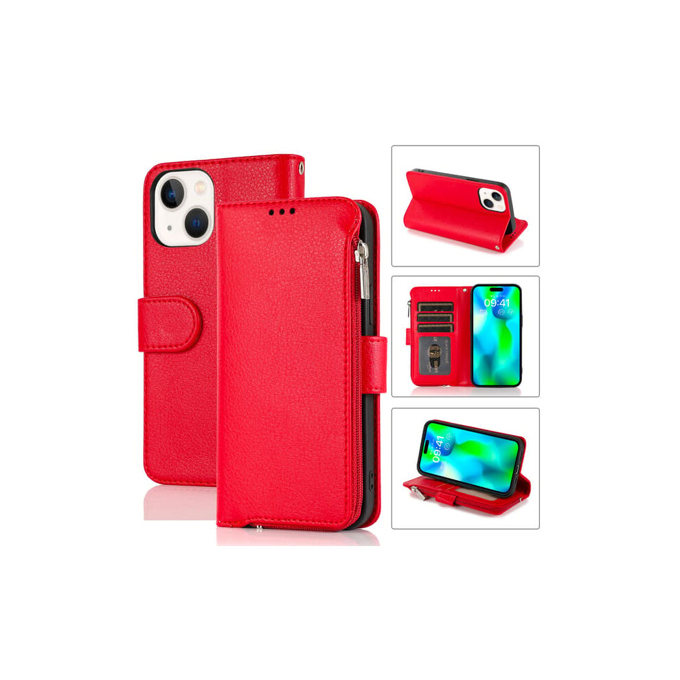 Iphone 15 Wallet Case With Zipper Red 962029383055