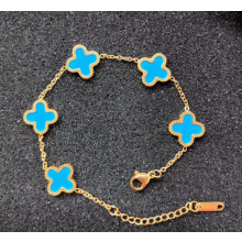 Clover bracelet women 18K gold plated adjustable light blue
