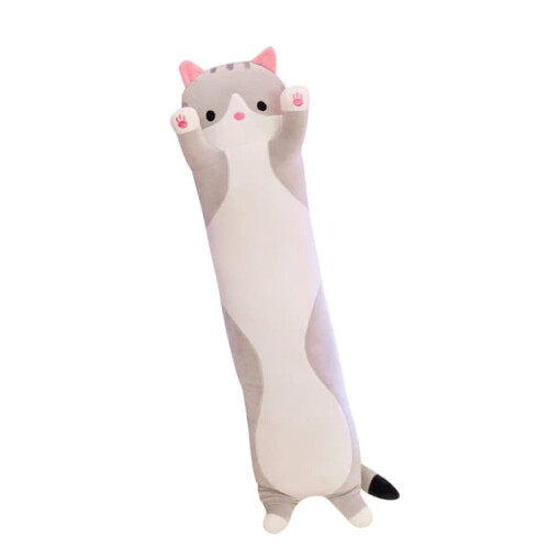 Cat-shaped sleeping pillow grey 70 cm