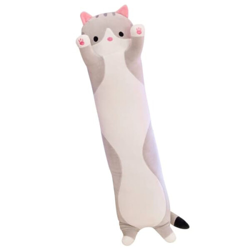 Cat-shaped sleeping pillow grey 90 cm