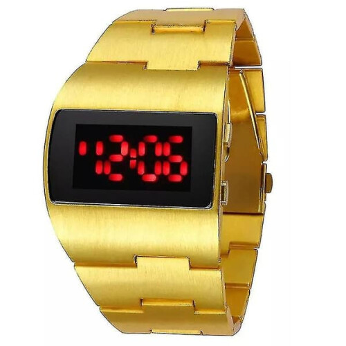 LED digital watch men black stainless steel large