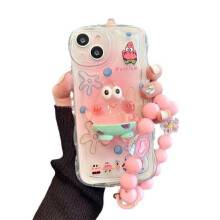 Cás Gleoite Kawaii d'iPhone12Mini, Comhoiriúnach le iPhone, Clúdach Bog TPU Trédhearcach Cartúin le Seasamh & Crochta, Patrick Star