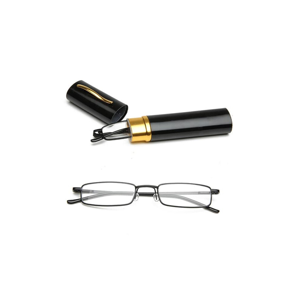 Reading Glasses +1.5 Diopter Metal Case Black 962029395522