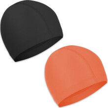 Elastic Swim Cap Black Orange 2 pcs
