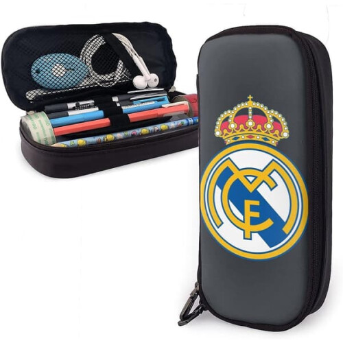 Real Madrid leather pencil case for school office portable