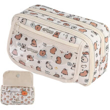 Cute Capybara Pencil Case with Zipper and Multi-Layer