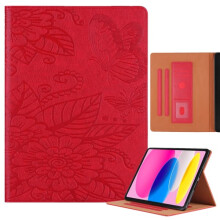 iPad 11th Gen 10.9-inch Leather Case Red Butterfly Flower