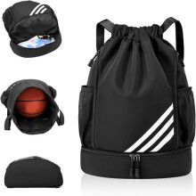 Waterproof drawstring gym bag black large