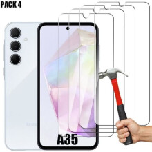 Gloine tearmtha le haghaidh comhoiriúnach le Samsung Galaxy A35 5G - 4 chuid - gloine chosanta tanaí trédhearcach atá frithsheasmhach in aghaidh