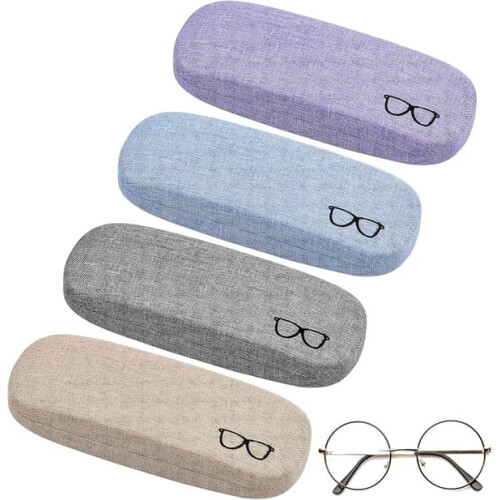Linen Canvas Hard Glasses Case with Cloth 4 pcs