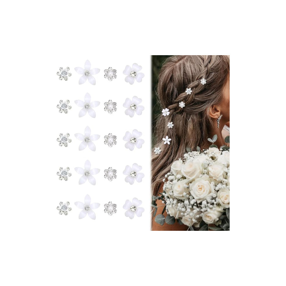 Mini Flower Hair Clips With Rhinestones 20 Pcs White 900223042651