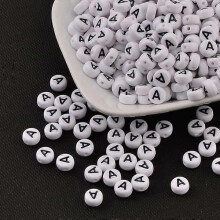 Acrylic Beads Flat Round Letter A 100 pcs 7mm dia 4mm thick