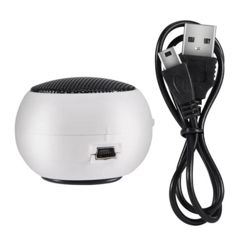 Mini portable 3.5mm speaker with built-in battery white