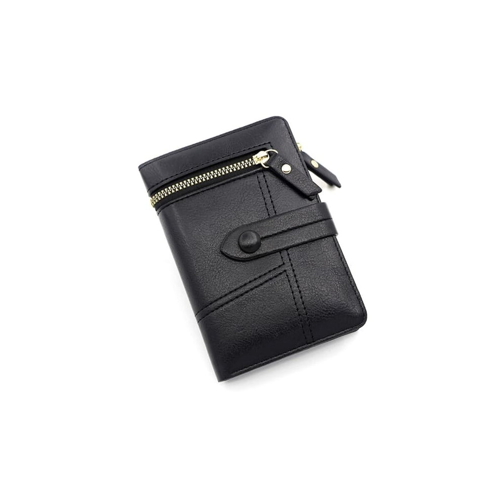 Women's Pu Leather Tri-Fold Wallet Black 962029406136