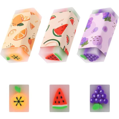 Fruit Eraser Set Soft Pencil Erasers for Kids 3 pcs