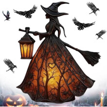 Halloween Witch Lamp Gothic Stained Glass LED Night Light