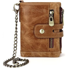Cartera pequeña vintage para mujer con protección RFID y cadena, de cuero.