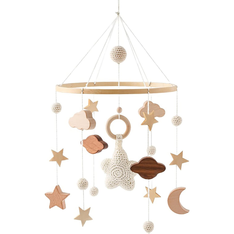 Wooden baby mobile with felt balls and cloud ornament white