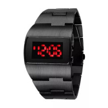 LED digital watch men black stainless steel large